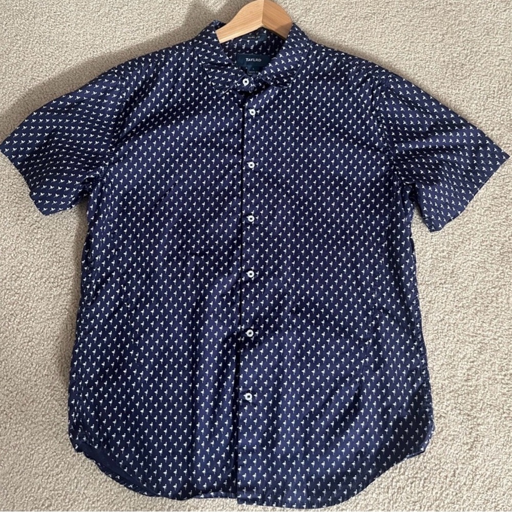 TAYLRD Dark Blue Flamingo Men's Shirt size Large